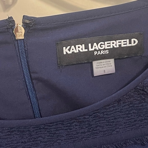 Karl Lagerfeld Dark Blue Fringe Embellished Shift Dress - Picture 4 of 6